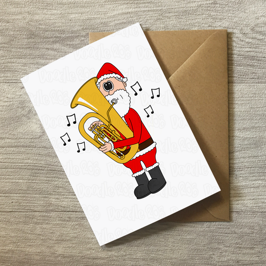 Santa Playing Tuba Christmas Card - Tubaist Xmas Card - Brass Musician Christmas Card