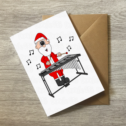 Vibraphone Christmas Card - Santa Playing Vibraphone - Percussionist Xmas Card