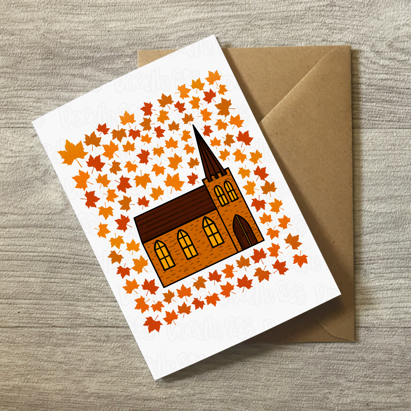 Church Autumn Greeting Card (Leaves) - Christian Minister Card - October Birthday Card For Christian