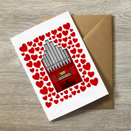 Church Organ With Hearts Greeting Card - Organist Musician Valentines Anniversary Card