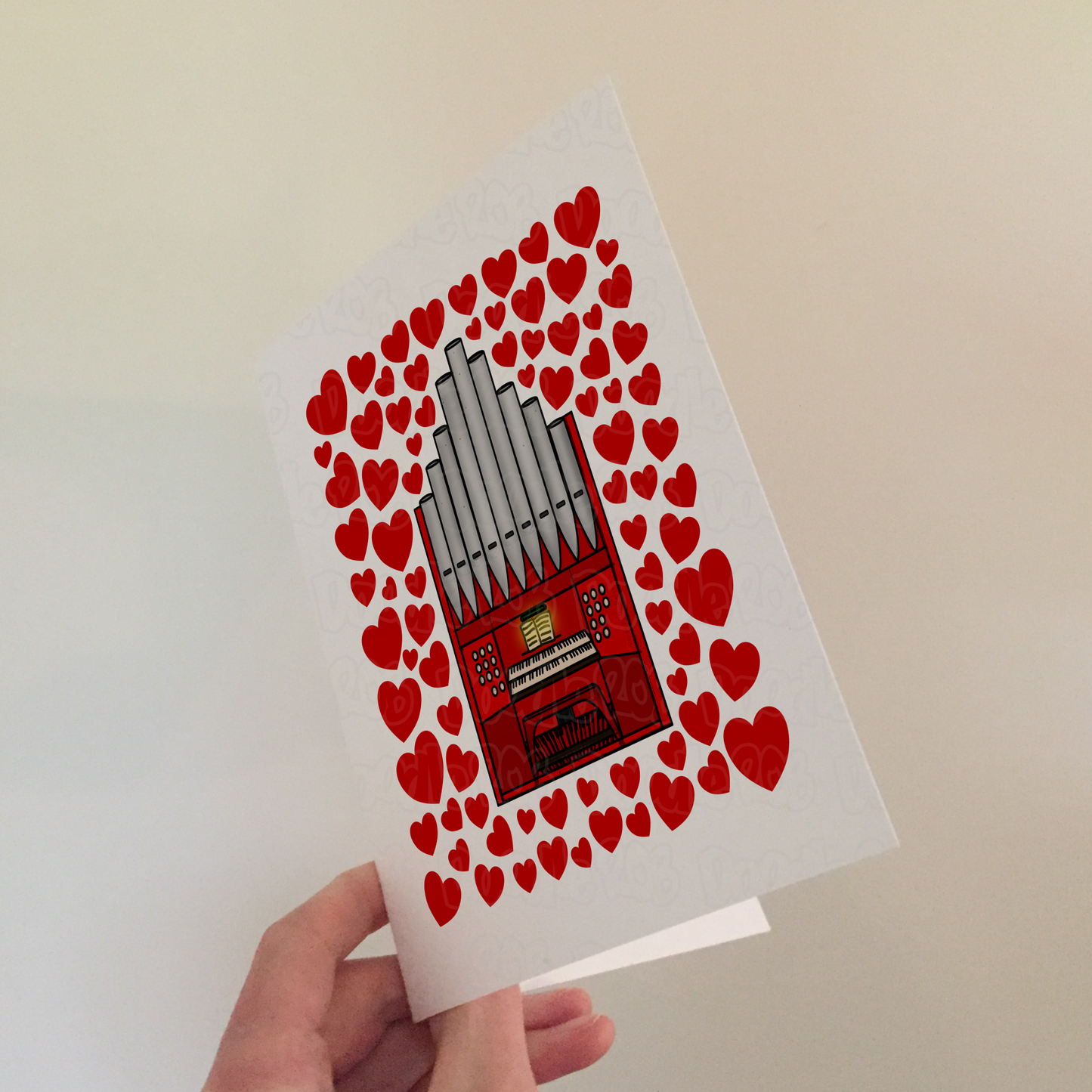 Church Organ With Hearts Greeting Card - Organist Musician Valentines Anniversary Card