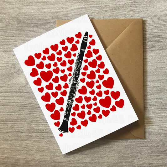 Clarinet With Hearts Greeting Card - Clarinetist Musician Valentines Anniversary Card