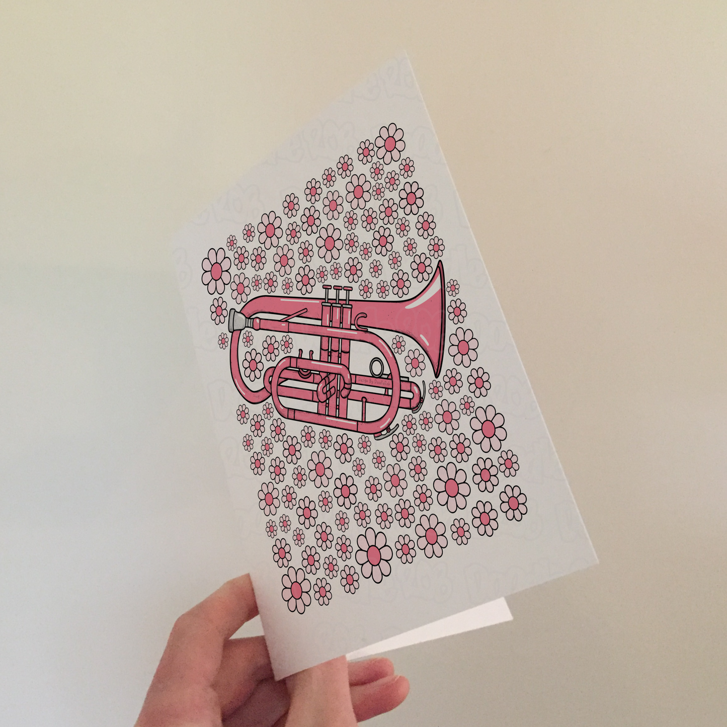 Cornet Floral Greeting Card (Pink Flowers) - Female Cornetist - Brass Musician Card For Girl