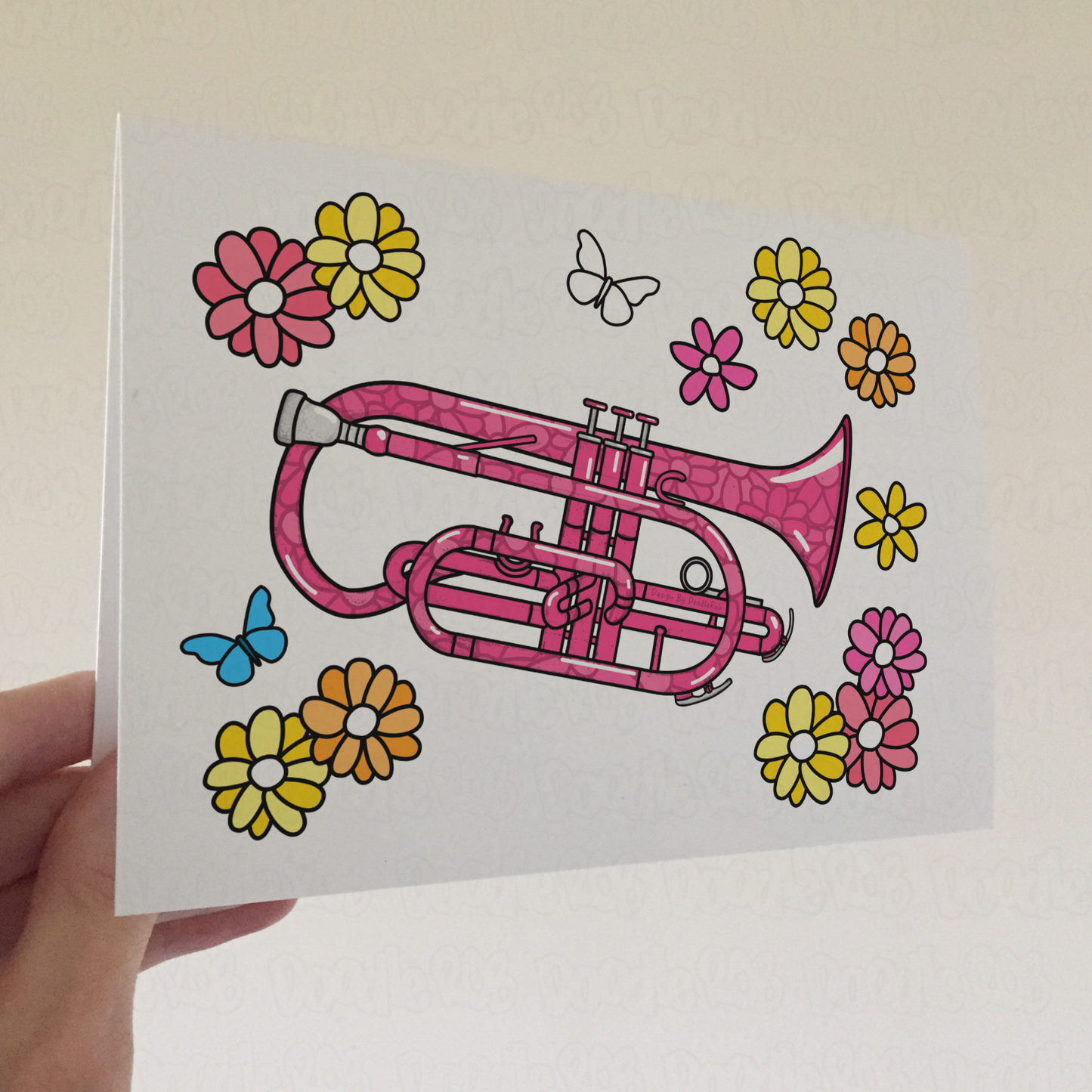 Floral Cornet Greeting Card - Female Brass Musician