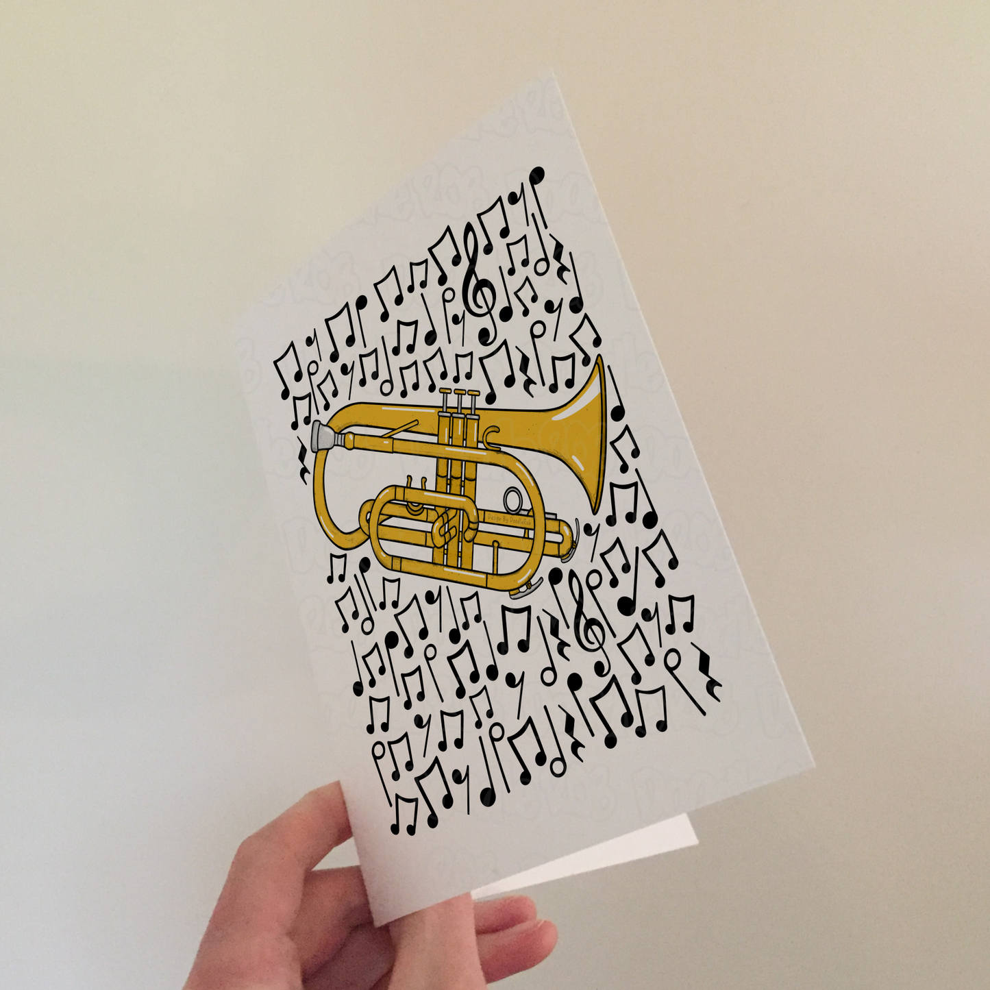 Cornet Greeting Card (Musical Notes) - Cornetist Birthday Card - Brass Musician Card