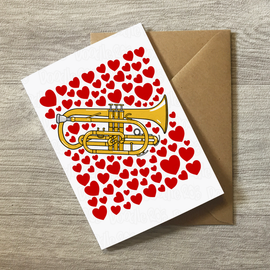Cornet With Hearts Greeting Card - Cornetist Musician Valentines Anniversary Card