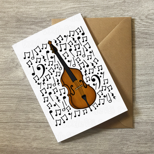 Double Bass Greeting Card (Musical Notes) - Bassist Birthday Card - Jazz Musician Card