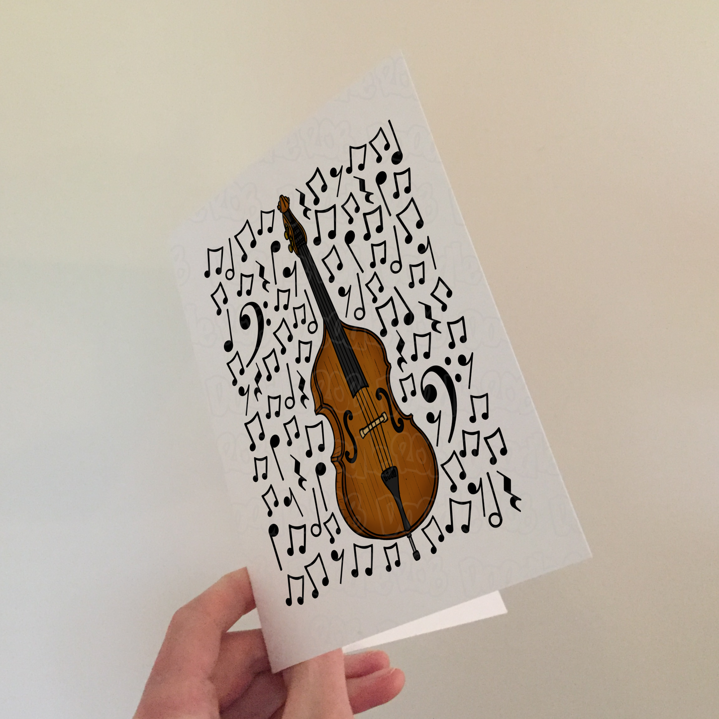 Double Bass Greeting Card (Musical Notes) - Bassist Birthday Card - Jazz Musician Card
