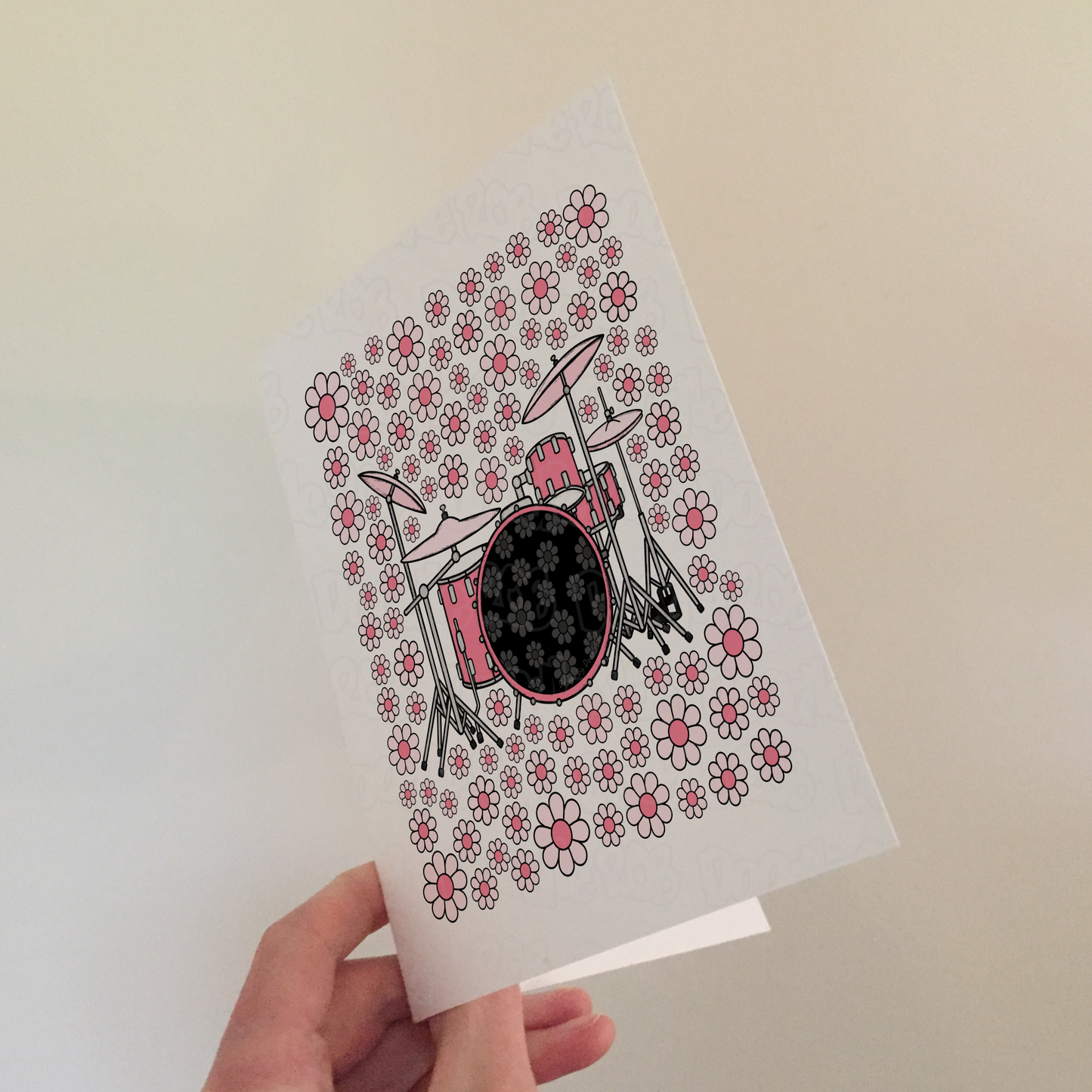 Drummer Floral Greeting Card (Pink Flowers) - Female Drummer - Percussionist Musician Card For Girl