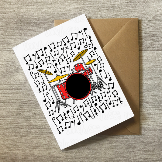 Drummer Greeting Card (Musical Notes) - Drum Teacher Card - Musician Birthday Card