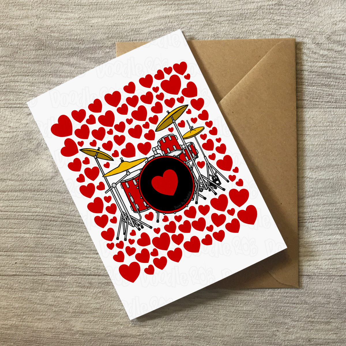 Drum Kit With Hearts Greeting Card - Drummer Musician Valentines Anniversary Card