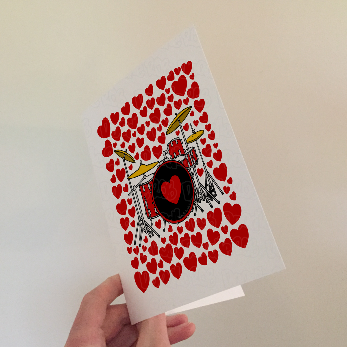 Drum Kit With Hearts Greeting Card - Drummer Musician Valentines Anniversary Card