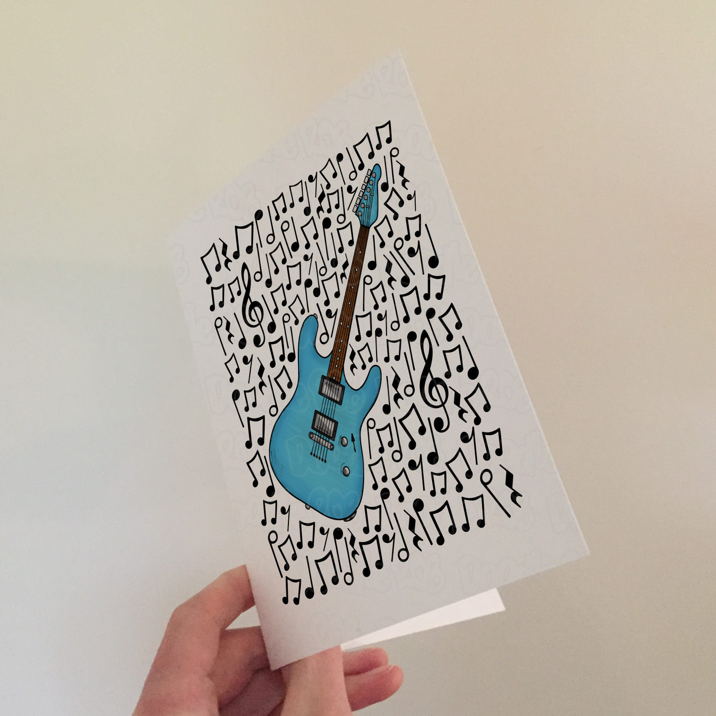 Blue Electric Guitar Card (Musical Notes) - Electric Guitarist Birthday - Musician Greeting Card