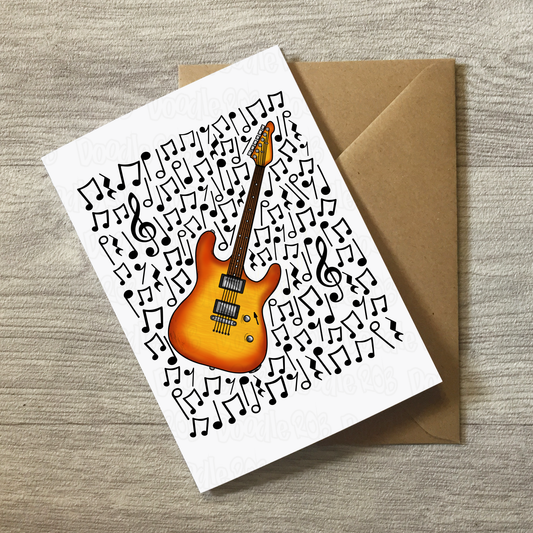 Electric Guitar Card (Musical Notes) - Electric Guitarist Birthday - Musician Greeting Card