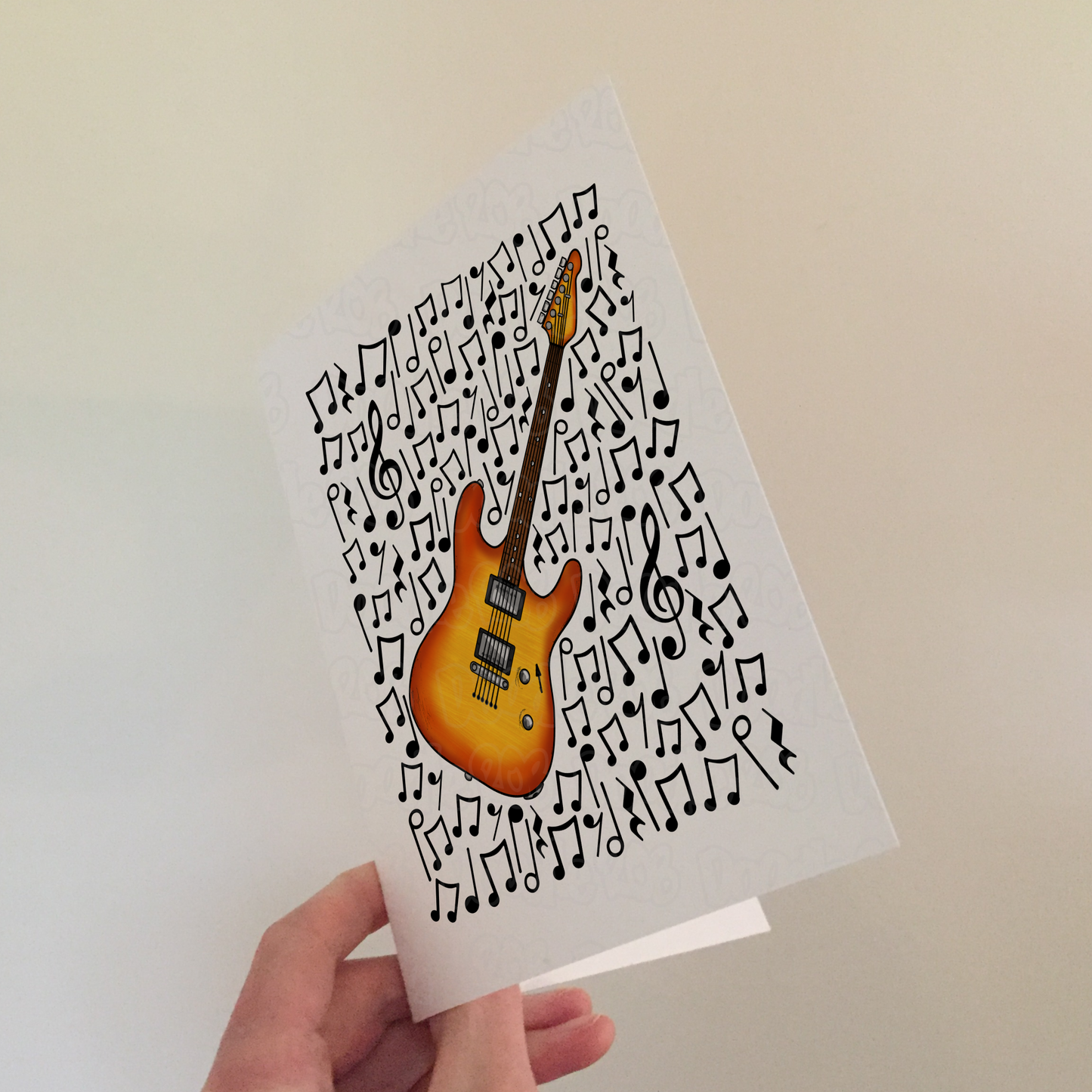 Electric Guitar Card (Musical Notes) - Electric Guitarist Birthday - Musician Greeting Card