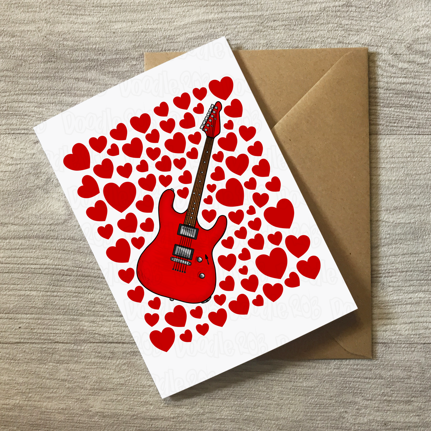 Electric Guitar With Hearts Card - Guitarist Musician Valentines Anniversary Card