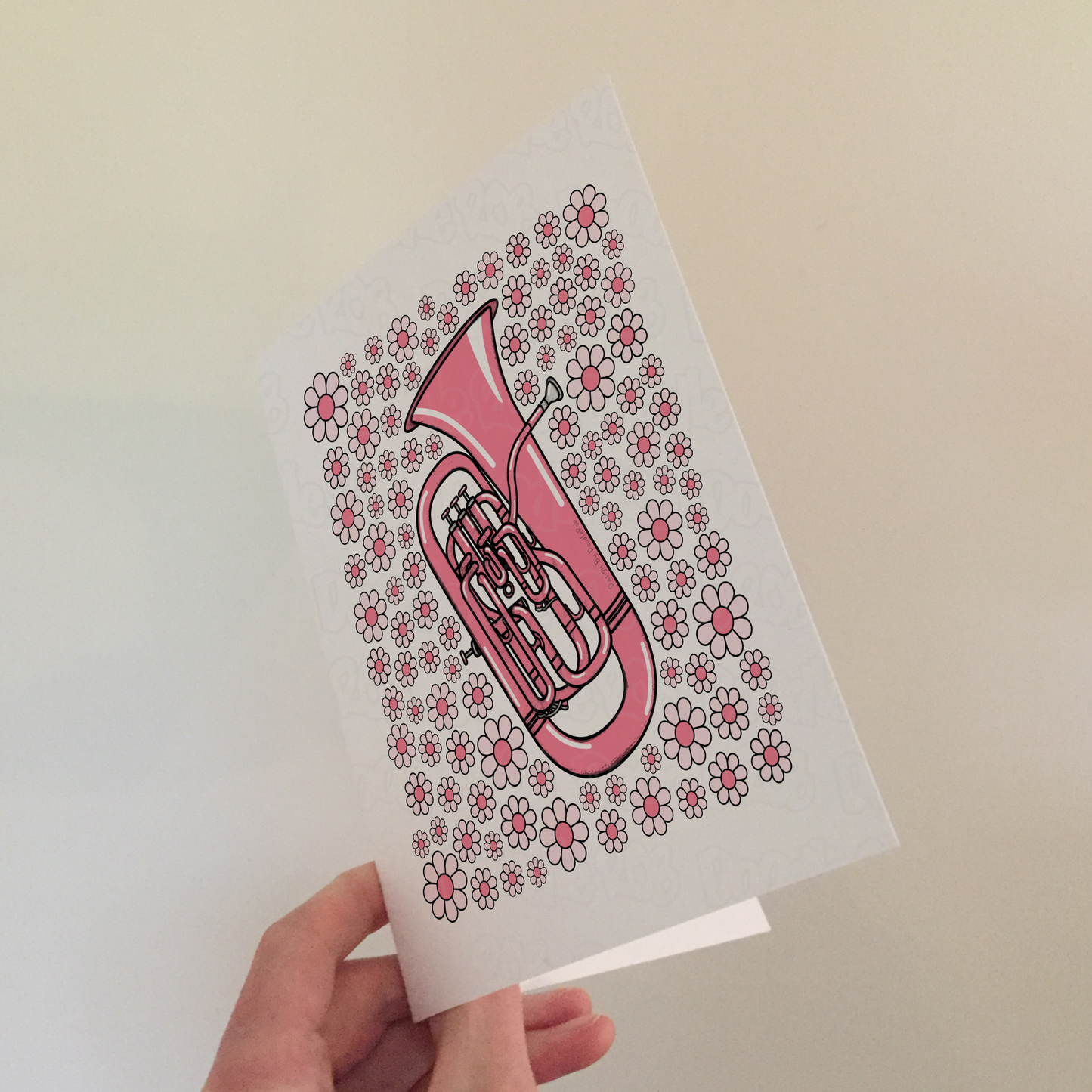 Euphonium Floral Greeting Card (Pink Flowers) - Female Euphoniumist - Brass Musician Card For Girl