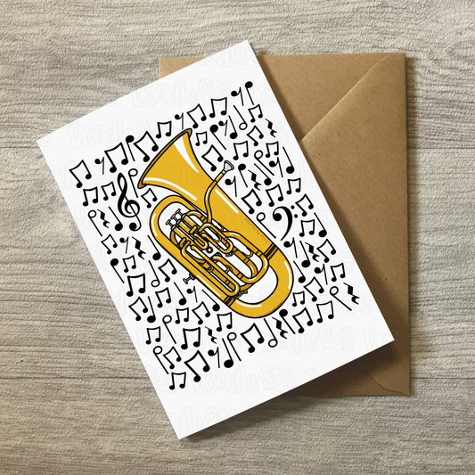 Euphonium Greeting Card (Musical Notes) - Euphoniumist Birthday Card - Brass Musician Card