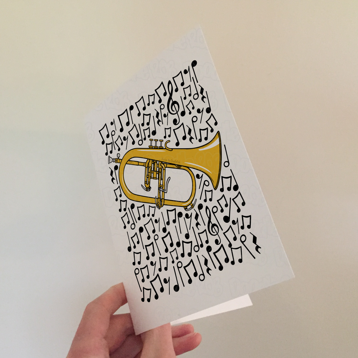 Flugelhorn Greeting Card (Musical Notes) - Horn Player Birthday Card - Brass Musician Card