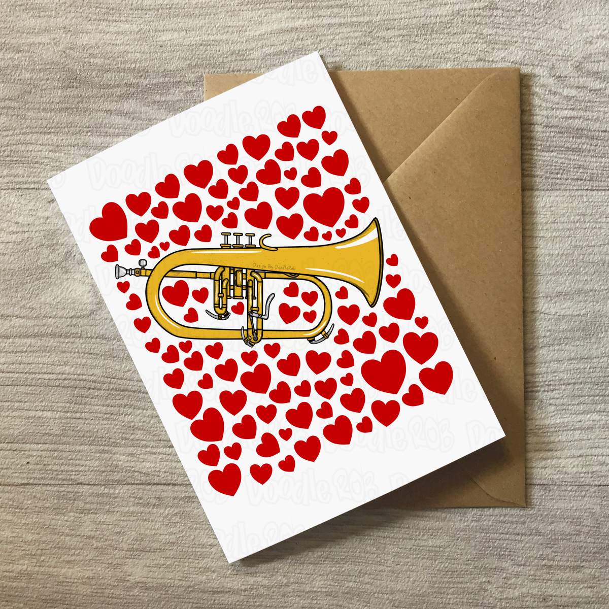 Flugelhorn With Hearts Greeting Card - Horn Player Musician Valentines Anniversary Card