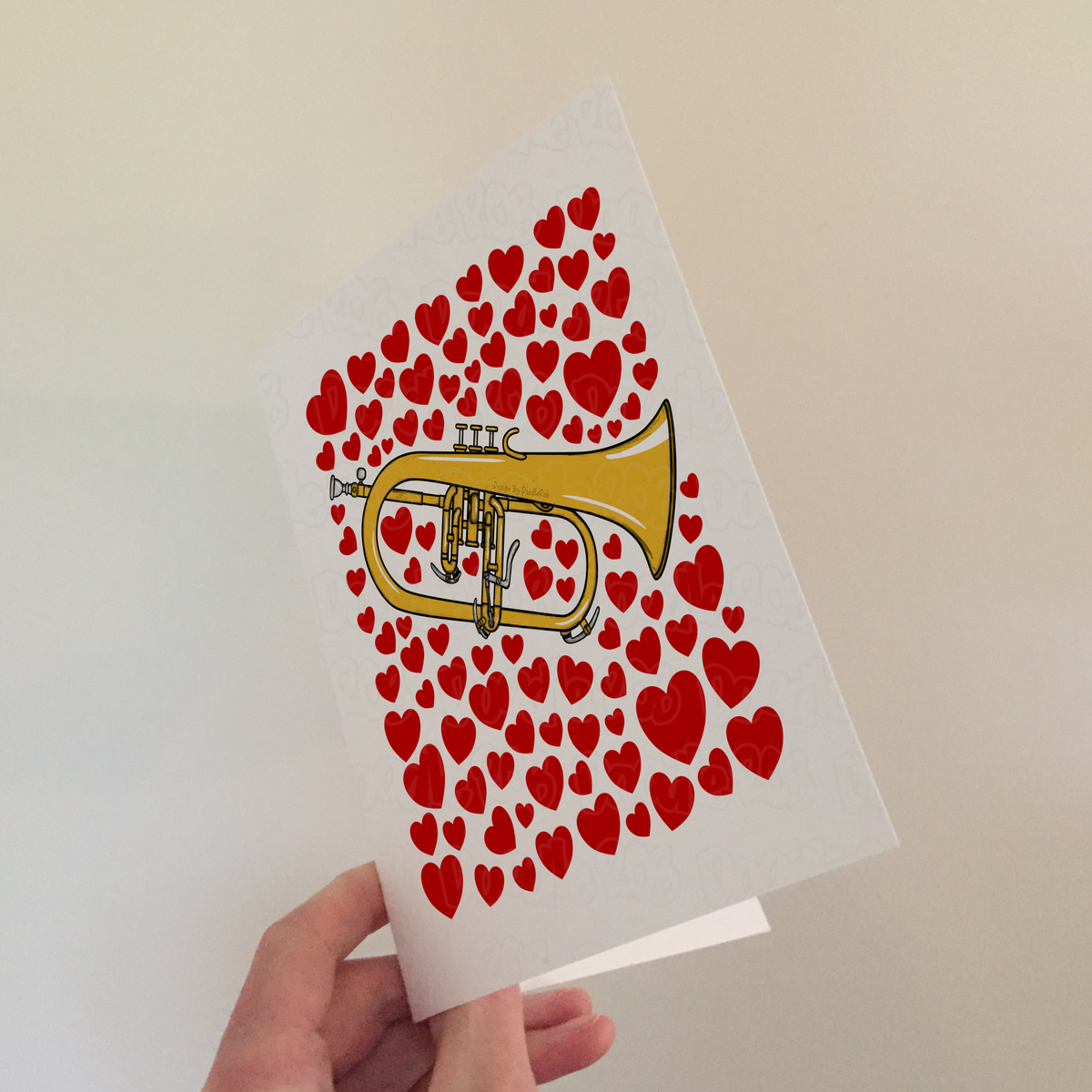 Flugelhorn With Hearts Greeting Card - Horn Player Musician Valentines Anniversary Card