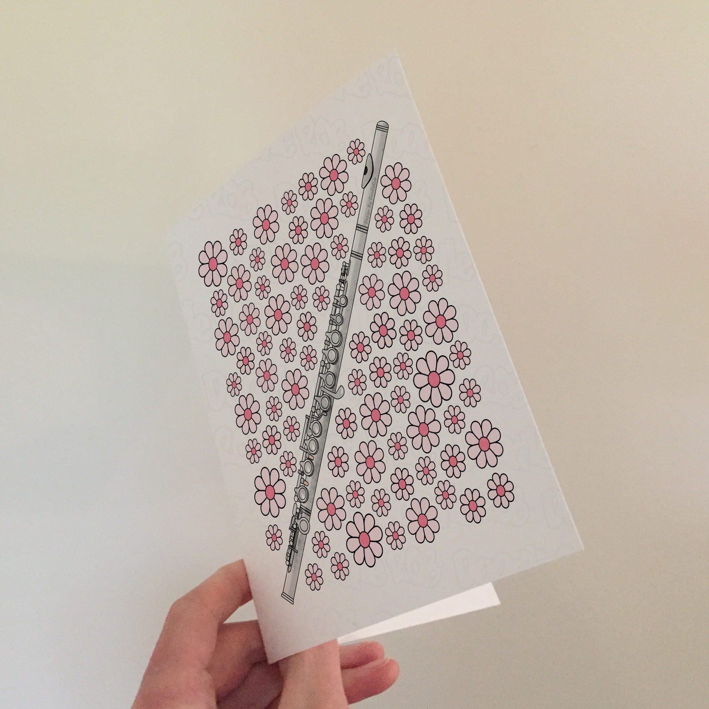 Flute Floral Greeting Card (Pink Flowers) - Female Flautist - Woodwind Musician Card For Girl