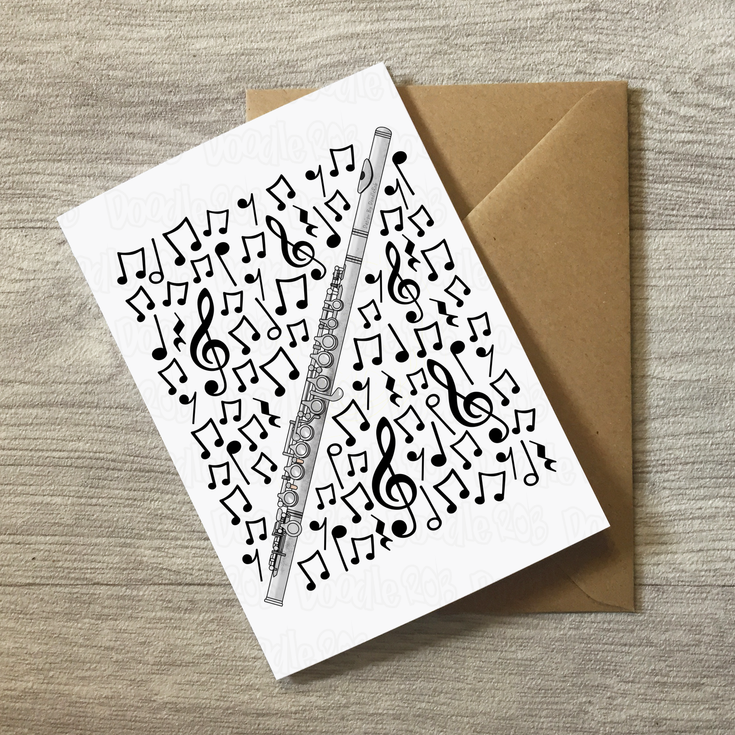Flute Greeting Card (Musical Notes) - Flautist Birthday Card - Woodwind Musician Card