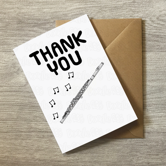 Flute Thank You Card - Flautist Woodwind Musician - Card For Music Teacher