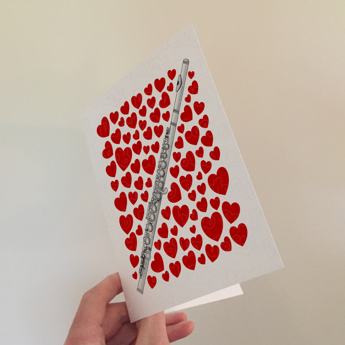 Flute With Hearts Greeting Card - Flautist Musician Valentines Anniversary Card