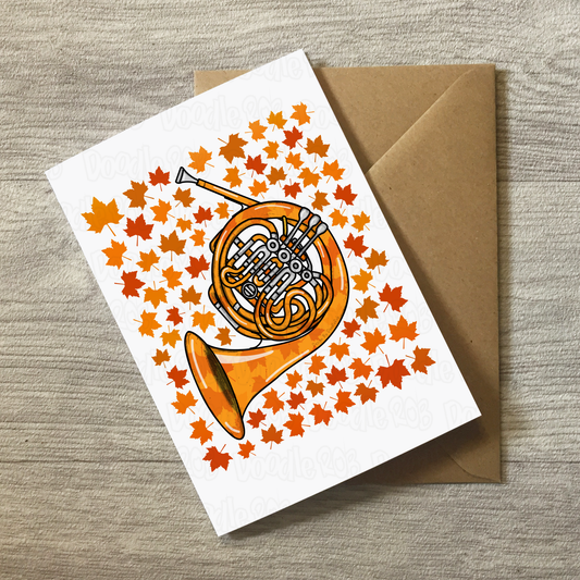 French Horn Autumn Greeting Card - Horn Player Brass Musician Card