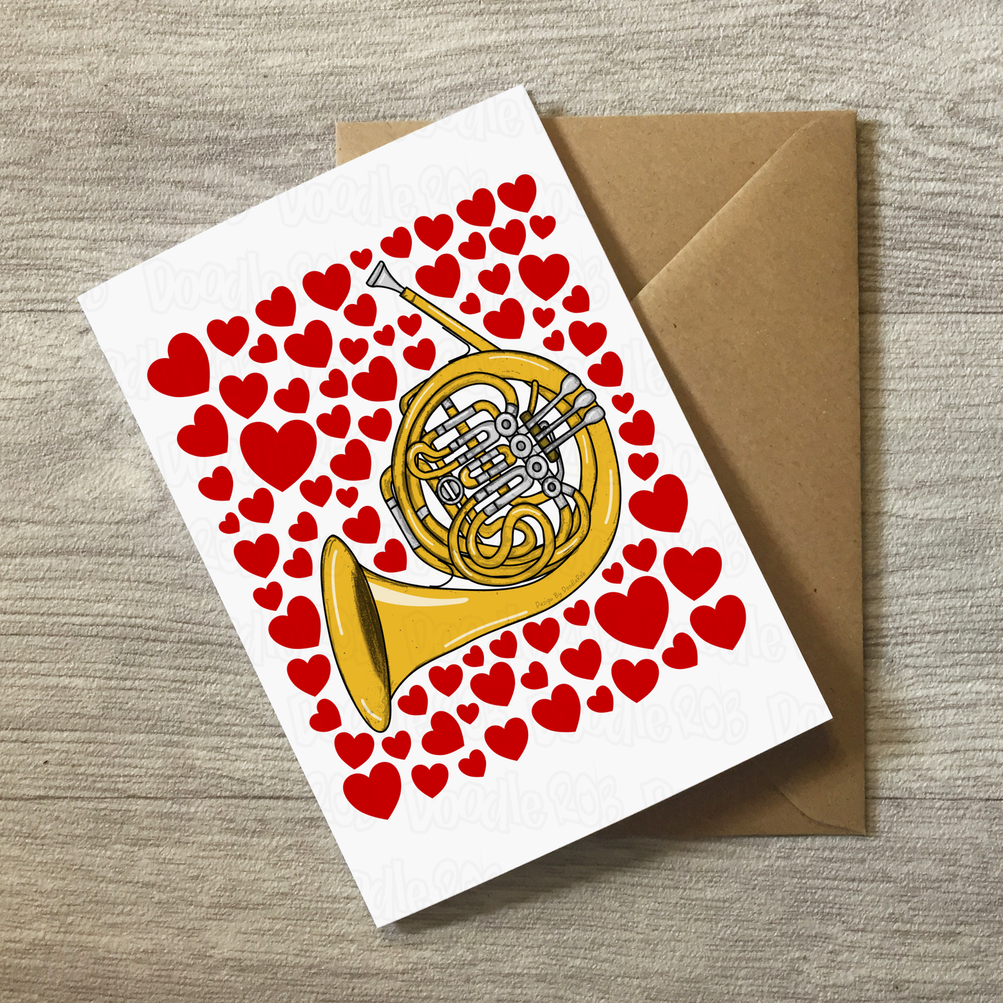 French Horn With Hearts Greeting Card - Horn Player Musician Valentines Anniversary Card