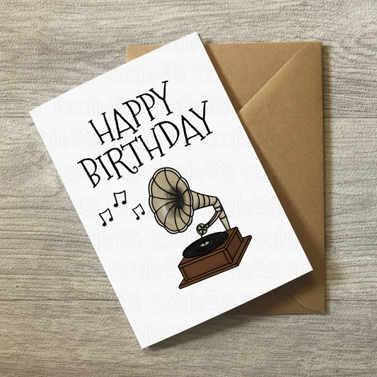 Gramophone Birthday Card - Music Lover Greeting Card - Birthday Card For Grandpa