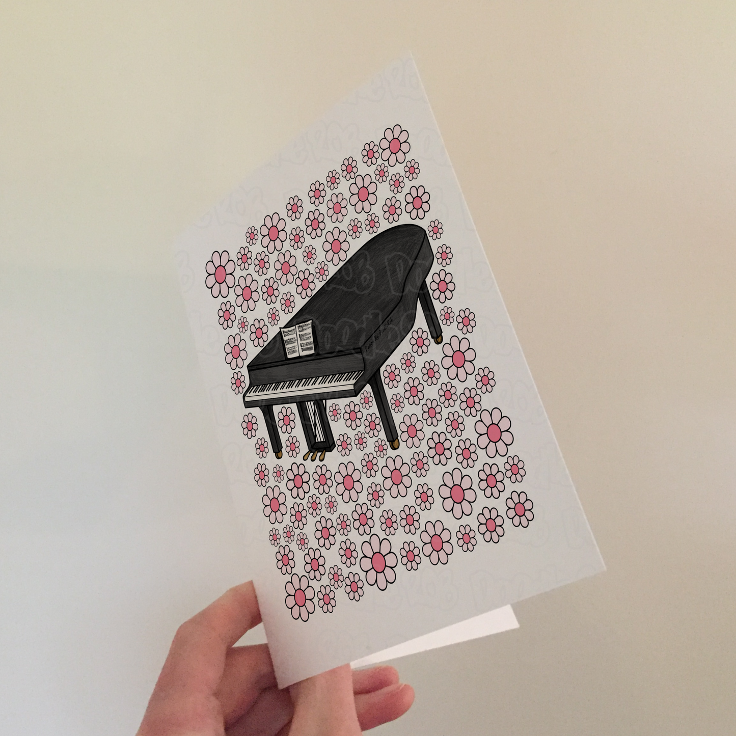 Piano Floral Greeting Card (Pink Flowers) - Female Pianist - Musician Card For Girl