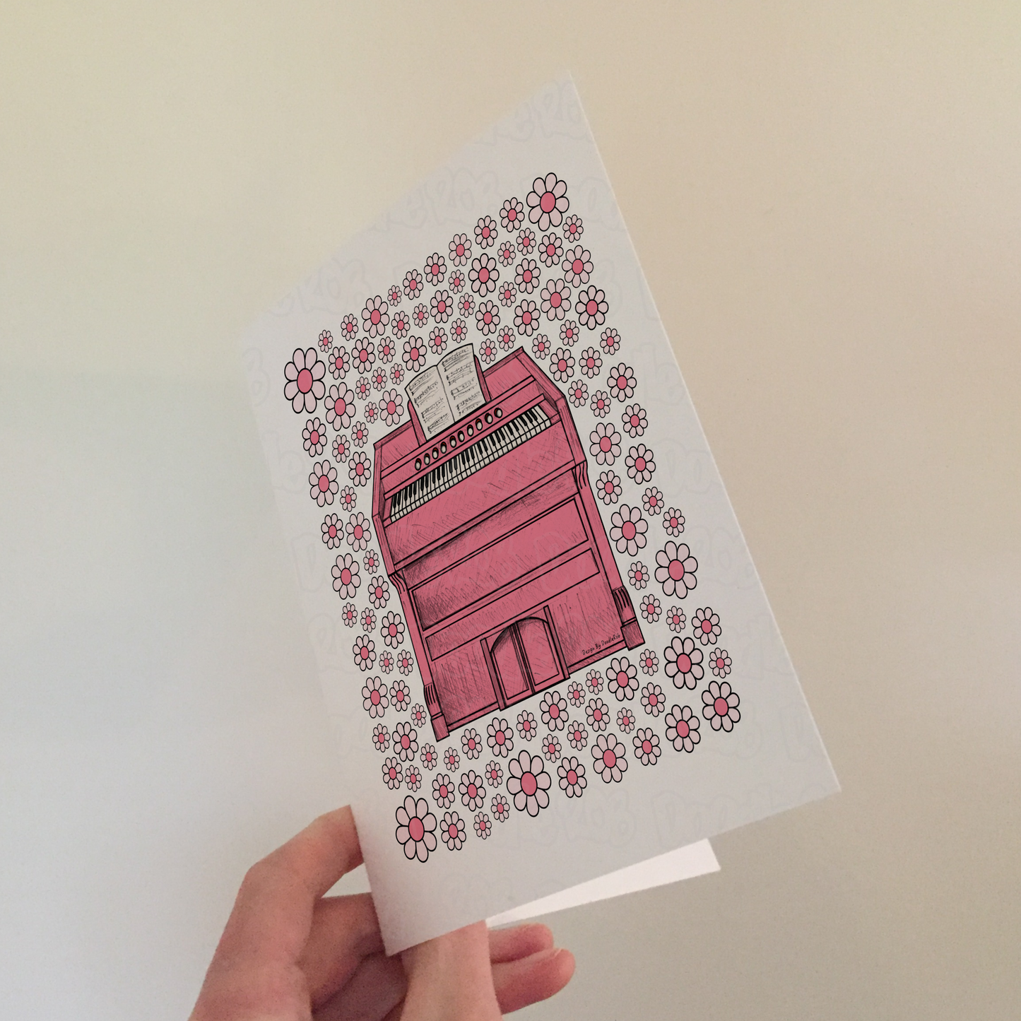 Harmonium Floral Greeting Card (Pink Flowers) - Female Organist - Musician Card For Girl