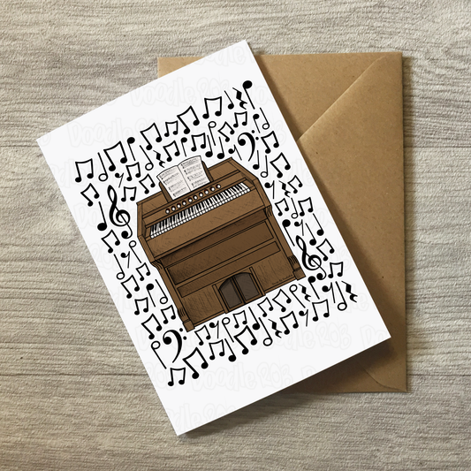 Harmonium Greeting Card (Musical Notes) - Harmoniumist Birthday Card - Church Organist Card