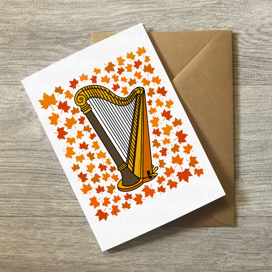 Harp Autumn Greeting Card - Harpist String Musician Card