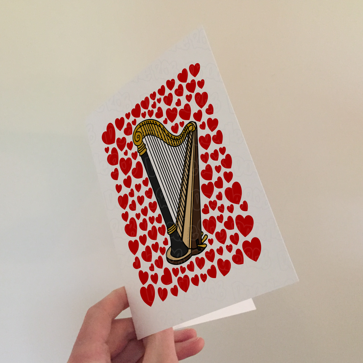 Harp With Hearts Greeting Card - Harpist Musician Valentines Anniversary Card