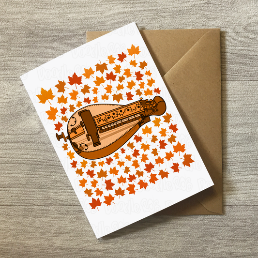 Hurdy Gurdy Autumn Greeting Card - Gurdist Folk Musician Card