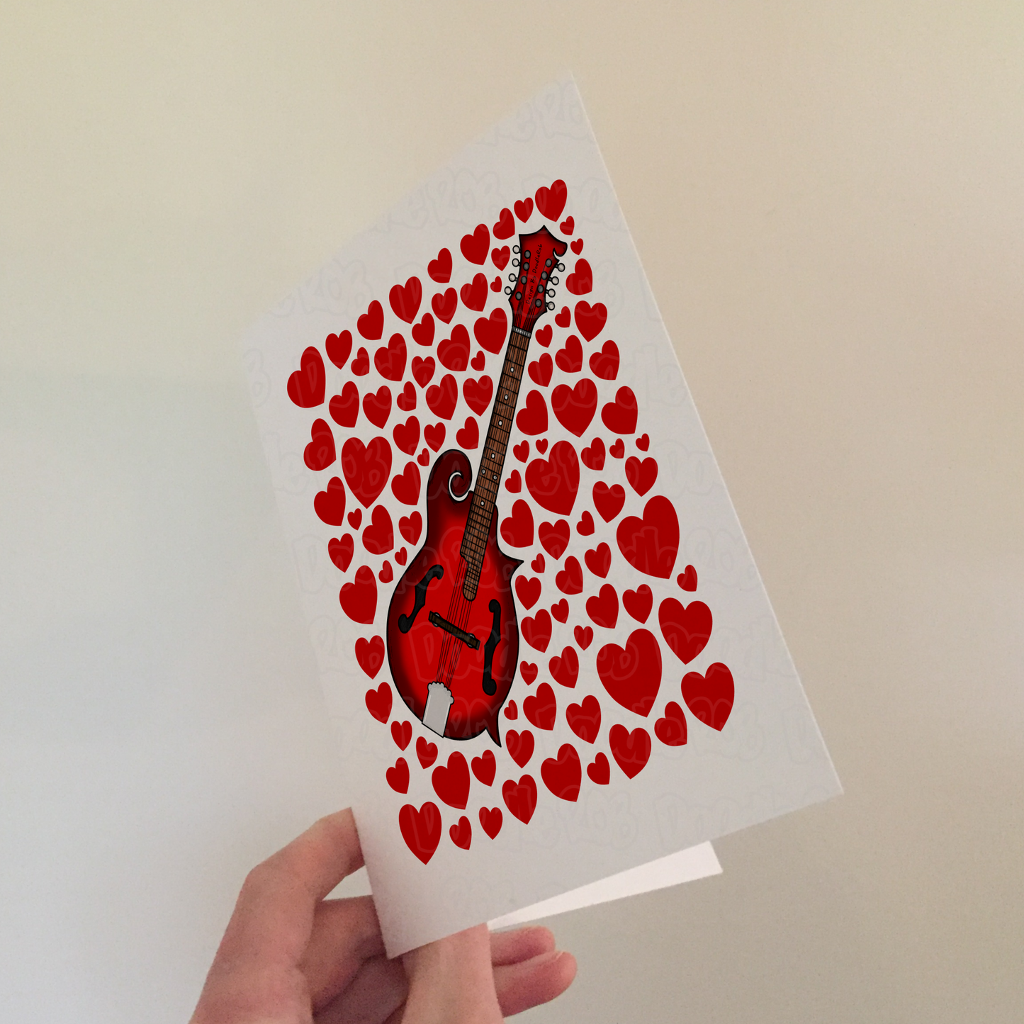 Mandolin With Hearts Greeting Card - Mandolinist Musician Musician Valentines Anniversary Card