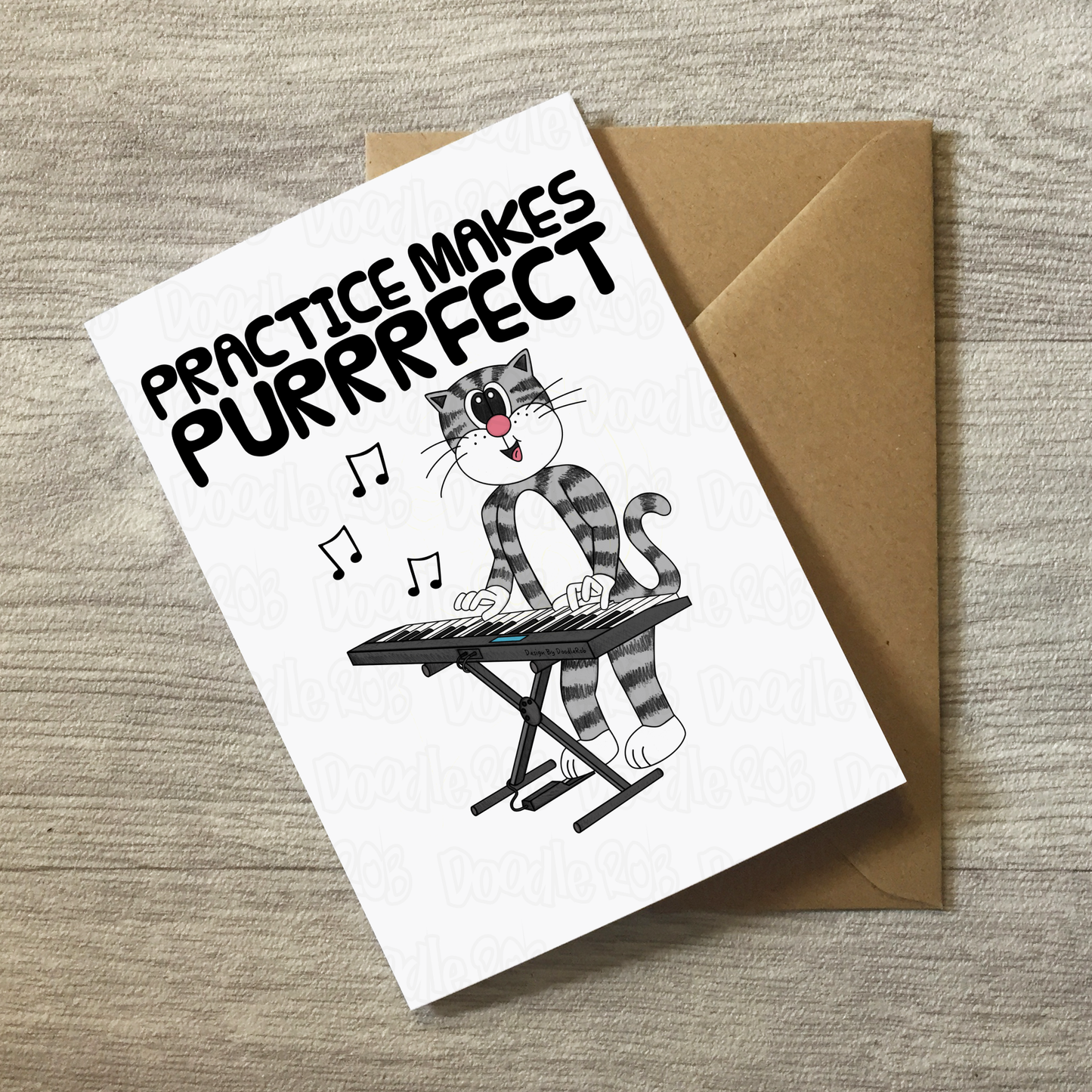 Cat Piano Greeting Card (Keyboard) - Practice Makes Purrrfect - Keyboardist Birthday Card - Funny Music Teacher Card