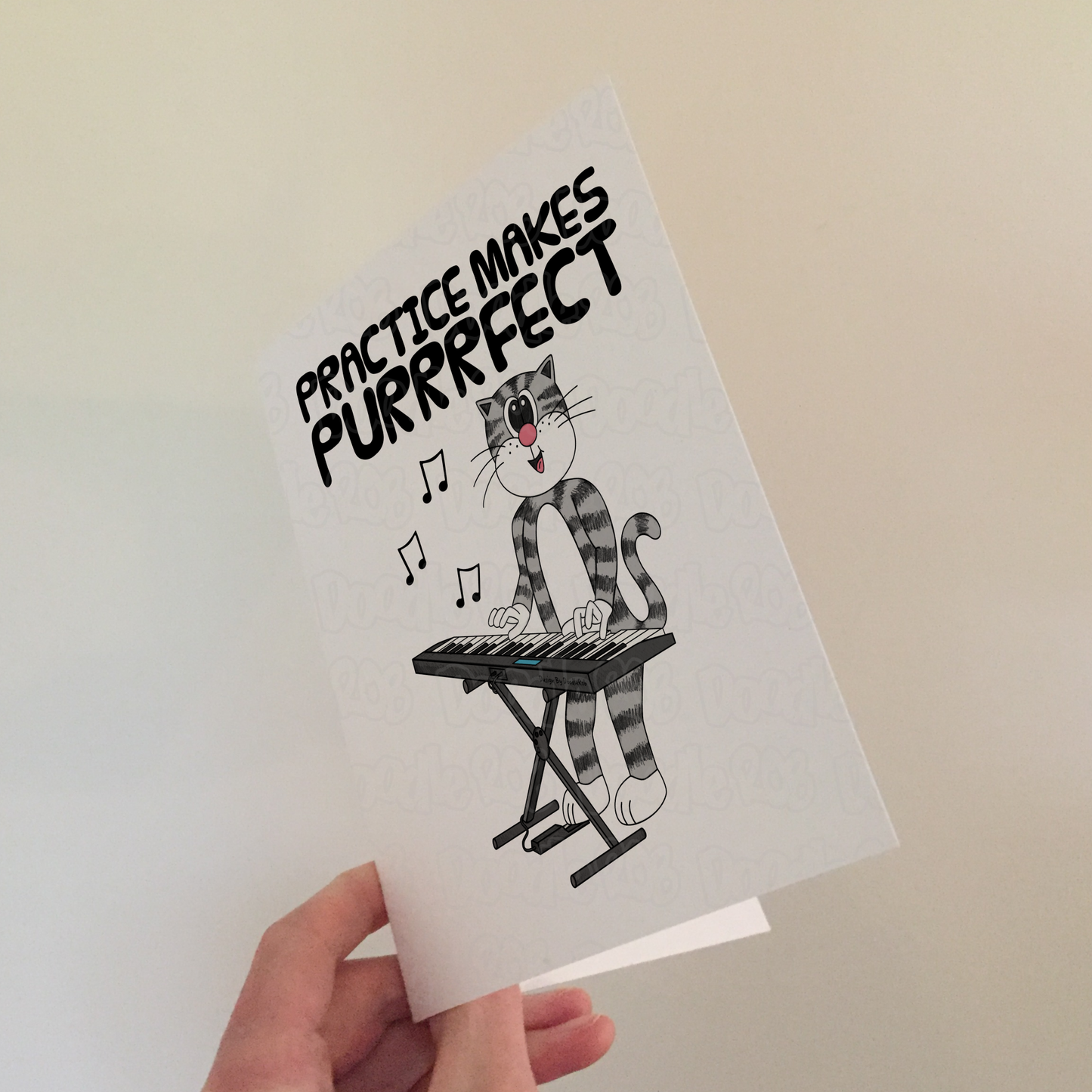 Cat Piano Greeting Card (Keyboard) - Practice Makes Purrrfect - Keyboardist Birthday Card - Funny Music Teacher Card