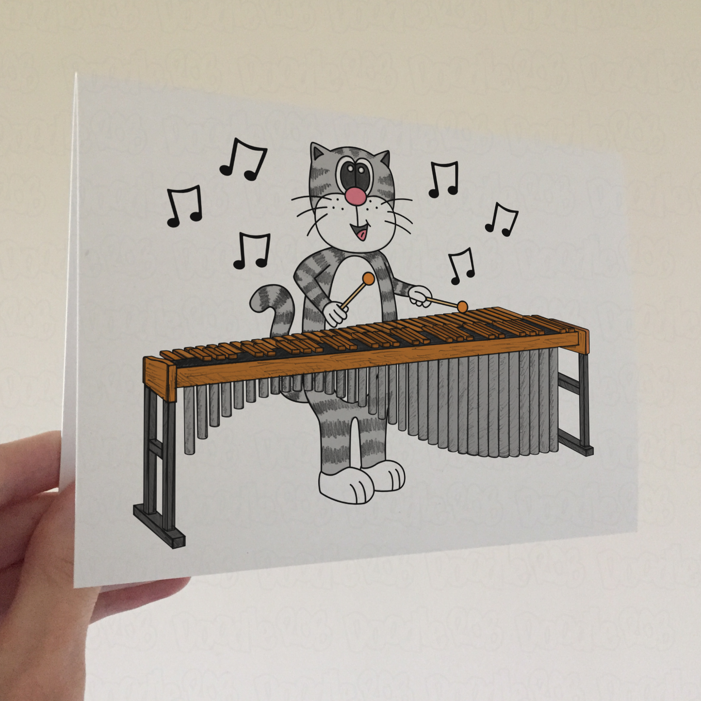 Cat Marimba Greeting Card - Percussionist Birthday Card - Funny Percussion Teacher Card