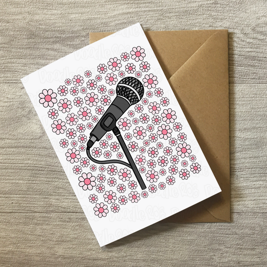 Singer Floral Greeting Card (Pink Flowers) - Female Vocalist - Musician Card For Girl