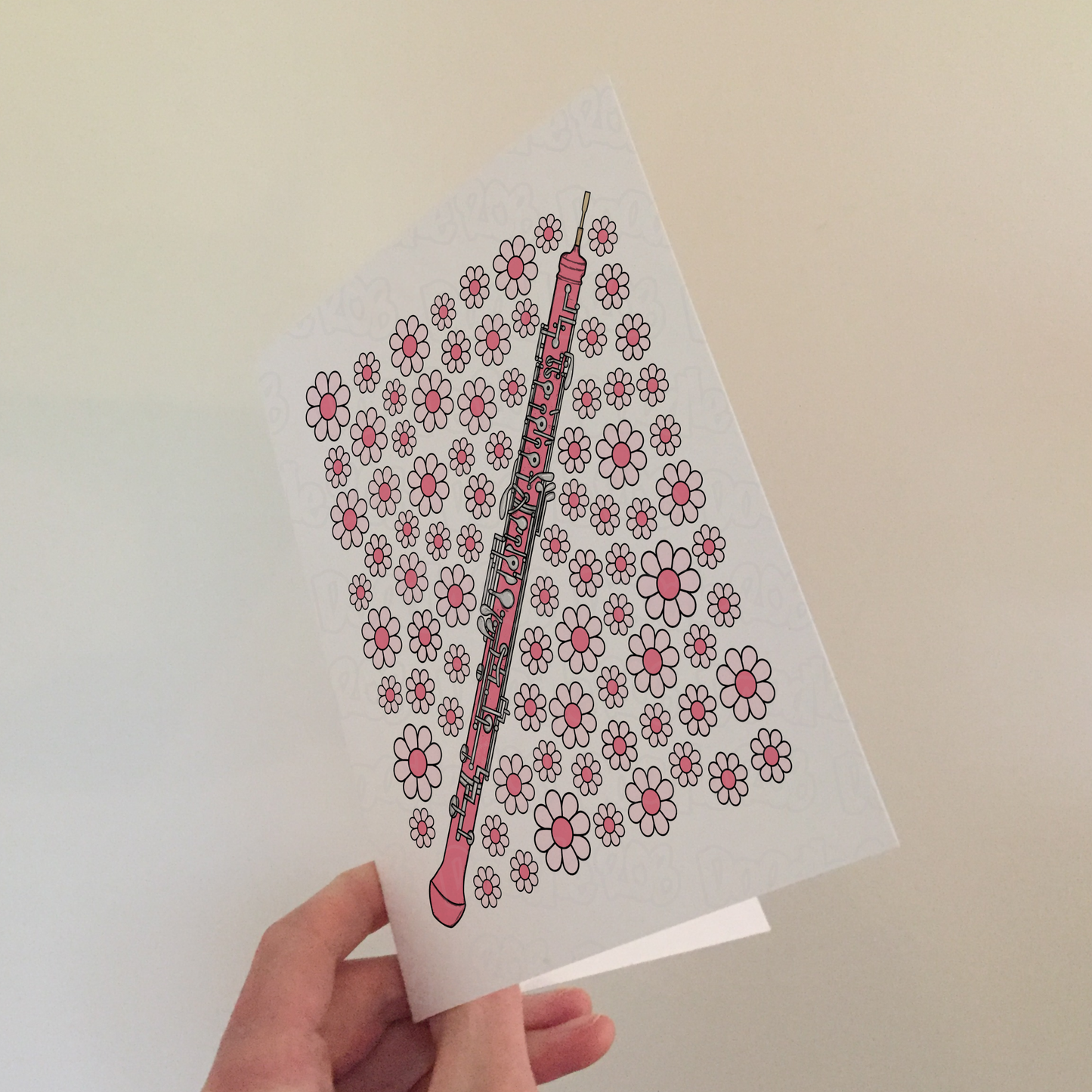 Oboe Floral Greeting Card (Pink Flowers) - Female Oboist - Woodwind Musician Card For Girl