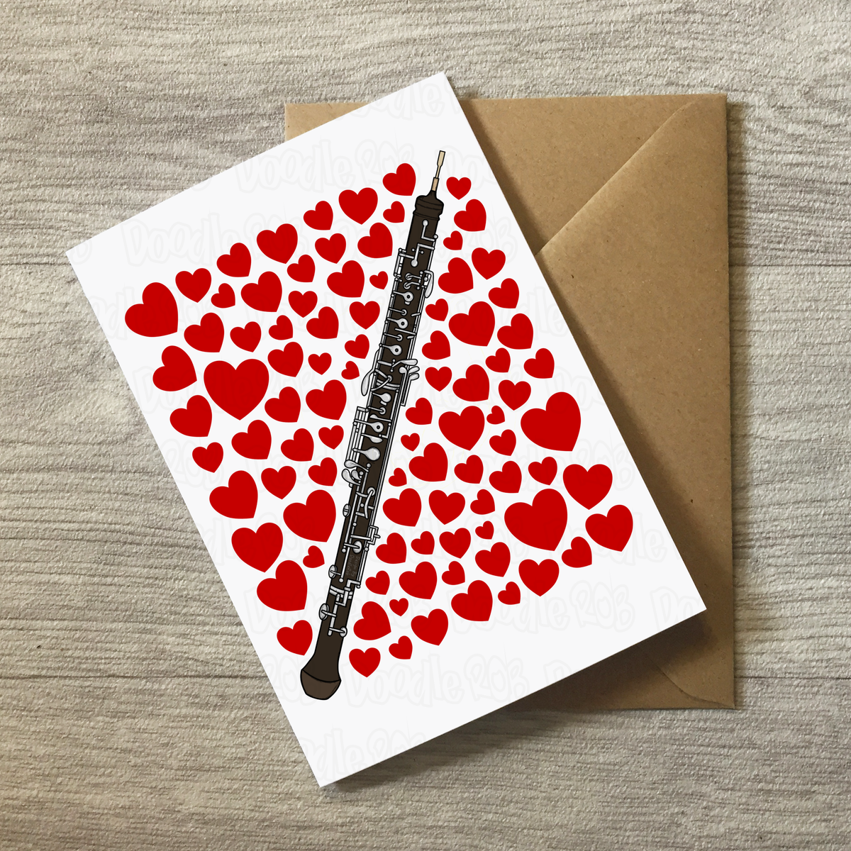Oboe With Hearts Greeting Card - Oboist Musician Valentines Anniversary Card