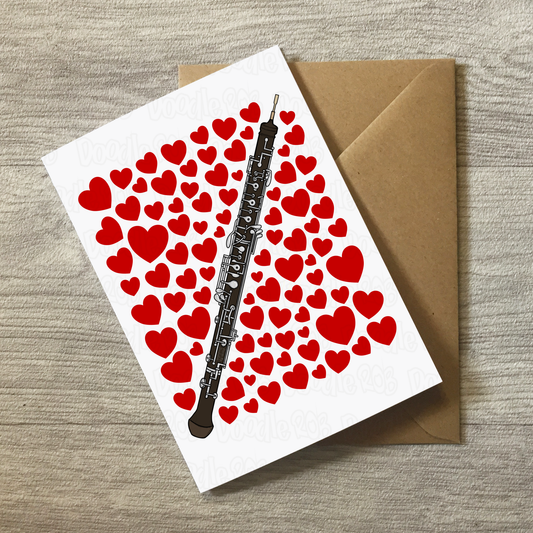Oboe With Hearts Greeting Card - Oboist Musician Valentines Anniversary Card