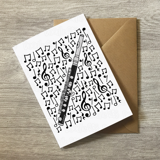 Piccolo Greeting Card (Musical Notes) - Piccoloist Birthday Card - Woodwind Musician Card