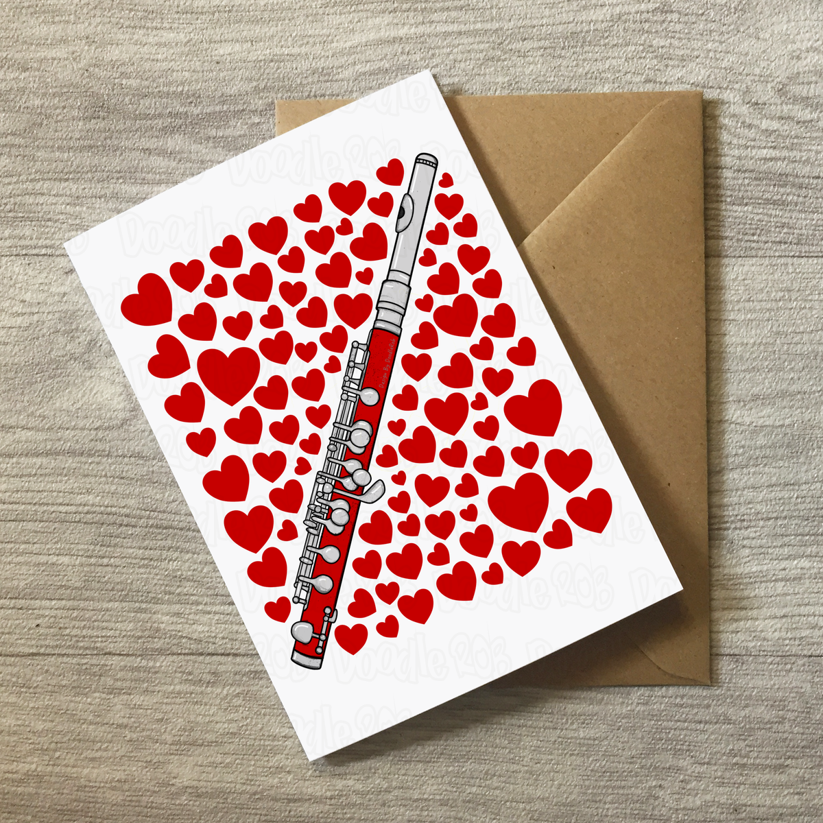 Piccolo With Hearts Greeting Card - Piccoloist Musician Valentines Anniversary Card
