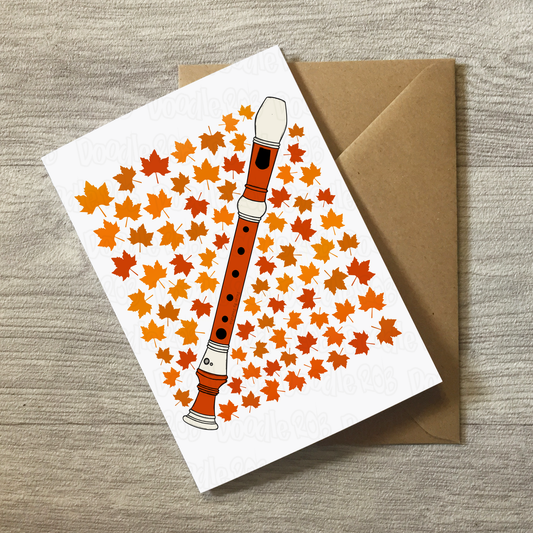 Recorder Autumn Greeting Card - Recorderist Woodwind Musician Card - Card For Music Teacher