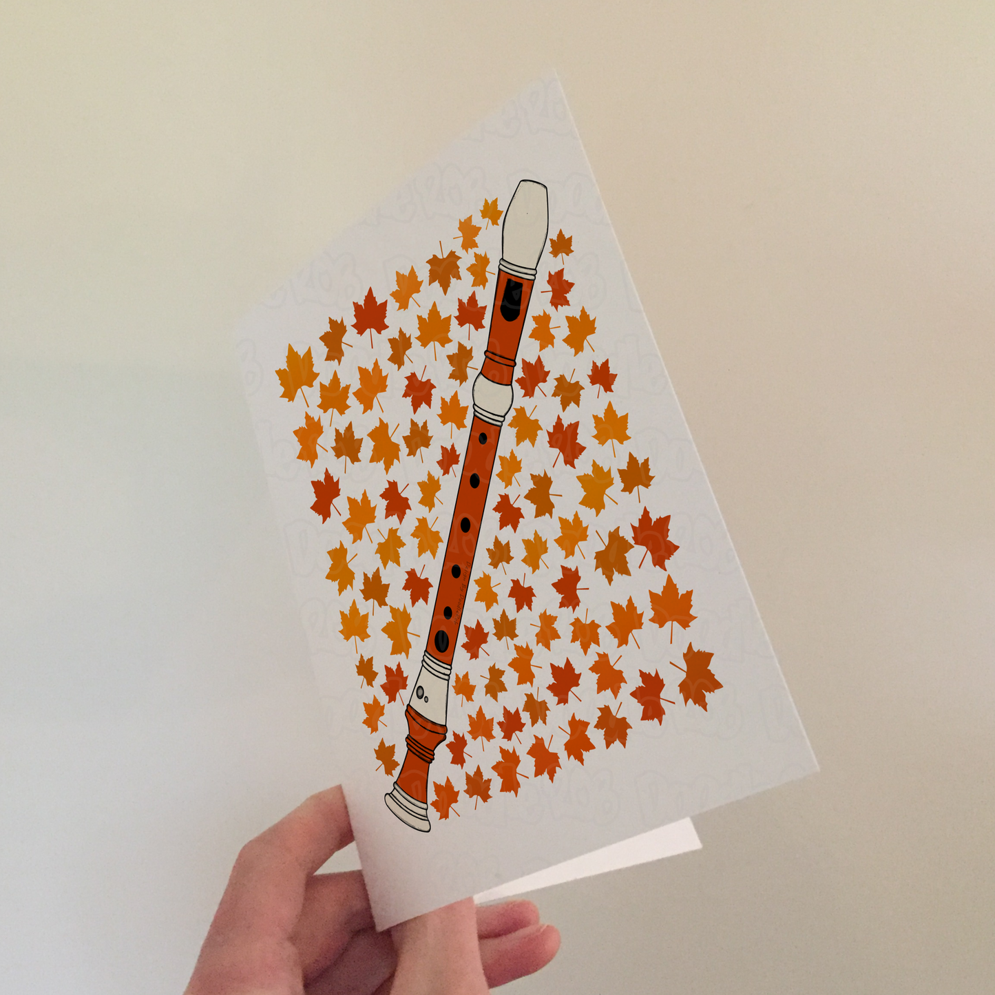 Recorder Autumn Greeting Card - Recorderist Woodwind Musician Card - Card For Music Teacher
